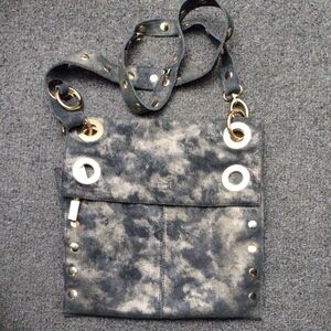 Hammitt "Montana" Black/Gold Rustic Suede Leather Shoulder/Crossbody Bag